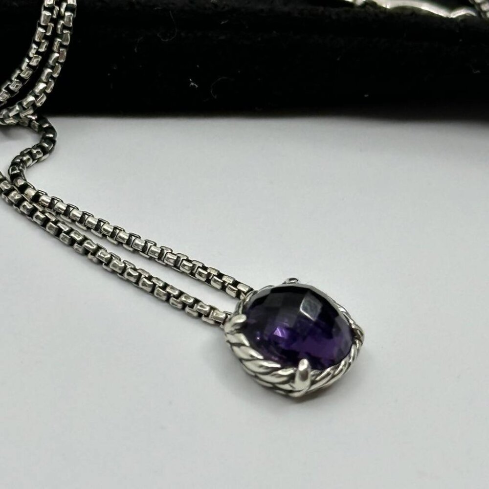 Authentic DAVID YURMAN women's sterling silver necklace with amethyst pendant - Picture 7 of 8